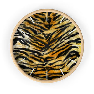 Stylish Tiger Stripe Faux Fur Pattern Animal Print 10" Diameter Wall Clock - Made in USA-Wall Clock-Wooden-Black-Heidi Kimura Art LLC