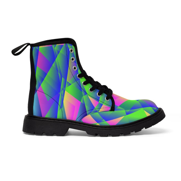 Diamond Print Men Hiker Boots, Designer Graphic Abstract Men's Canvas Boots (US Size: 7-10.5)