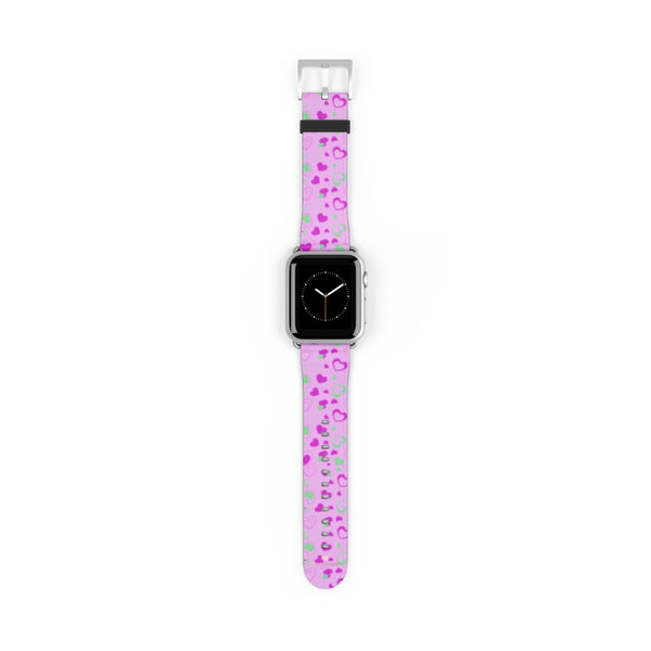 Cute Girlie Pink Hearts Shaped 38mm/42mm Watch Band For Apple Watch- Made in USA-Watch Band-38 mm-Silver Matte-Heidi Kimura Art LLC