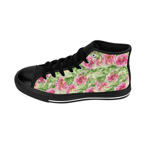Garden Pink Rose Floral Designer Women's High Top Sneakers Shoes (US Size: 6-12)-Women's High Top Sneakers-Heidi Kimura Art LLC Garden Rose Floral Women's Sneakers, Garden Pink Rose Floral Designer Women's High Top Sneakers Shoes (US Size: 6-12)