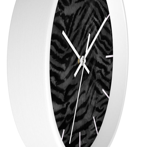 Black Tiger Stripe Wall Clock, Animal Print 10 inch Diameter Indoor Clock-Made in USA-Wall Clock-Heidi Kimura Art LLC