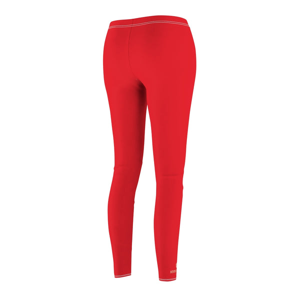 Hot Red Solid Color Print Women's Dressy Long Casual Leggings- Made in USA-All Over Prints-Heidi Kimura Art LLC