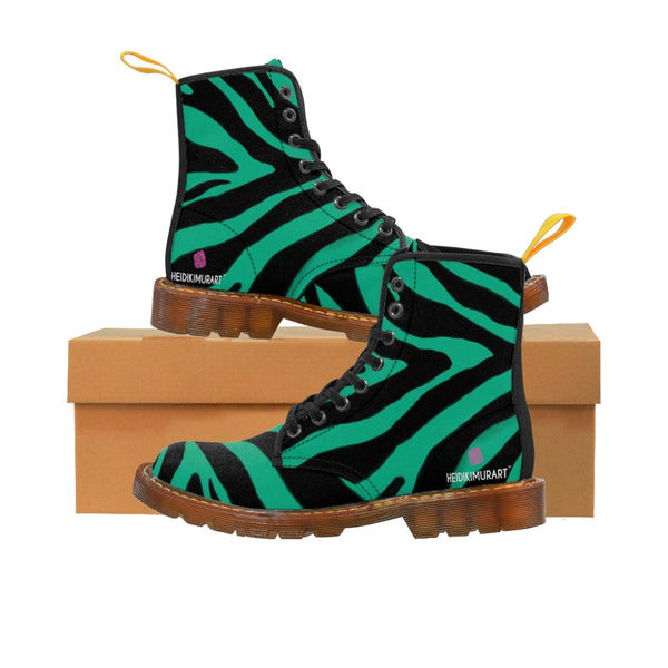 Green Zebra Best Men's Boots, Zebra Animal Print Best Lace Up Combat Canvas Boots Shoes For Men (US Size: 7-10.5)