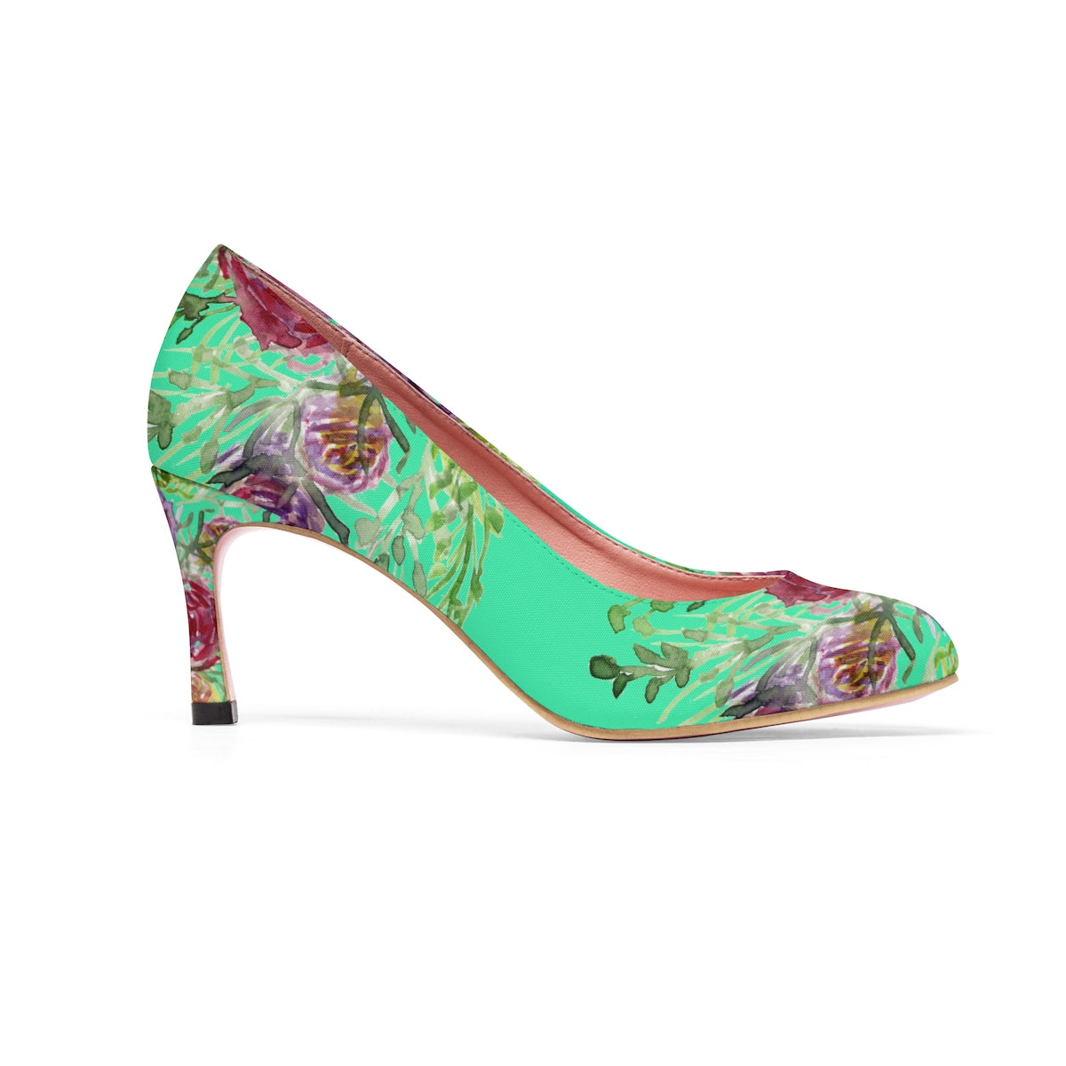 Turquoise Blue Rose Floral Print Women's 3" Bridal High Heels Pumps Shoes-3 inch Heels-US 7-Heidi Kimura Art LLC