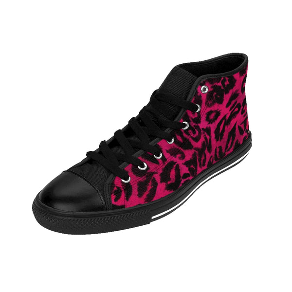 Hot Pink Leopard Women's Sneakers, Animal Print Designer High-top Sneakers Tennis Shoes-Shoes-Printify-Black-US 9-Heidi Kimura Art LLCHot Pink Leopard Women's Sneakers, Animal Print 5" Calf Height Women's High-Top Sneakers Running Canvas Shoes (US Size: 6-12)
