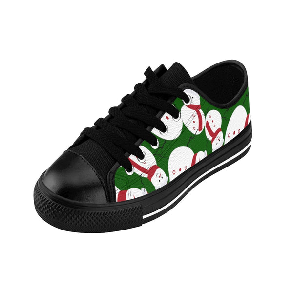 Dark Green Red White Snowman Christmas Print Men's Low Top Sneakers (US Size: 6-14)-Men's Low Top Sneakers-Heidi Kimura Art LLC