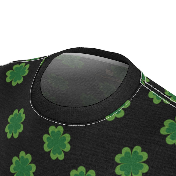 Black Green Clover Unisex Tee, St. Patrick's Day Print Soft Microfiber Shirt- Made in USA-Unisex T-Shirt-Heidi Kimura Art LLC