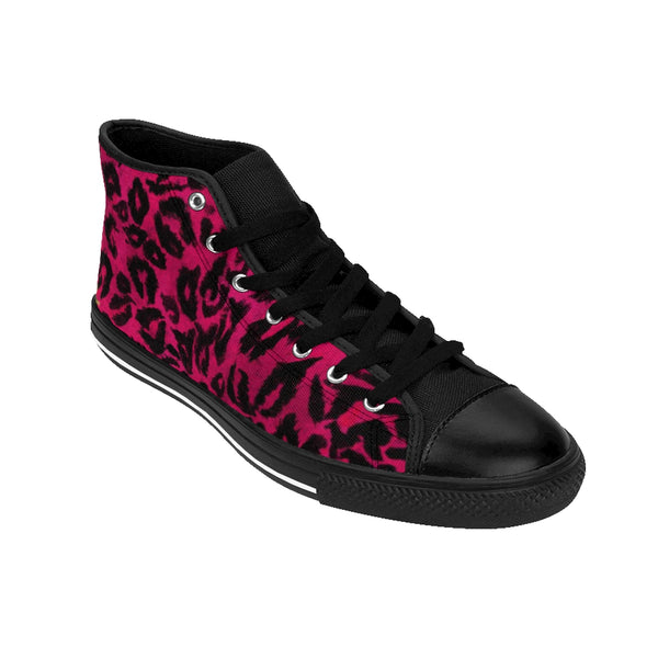 Hot Pink Leopard Animal Print Premium Men's High-top Fashion Sneakers Tennis Shoes-Men's High Top Sneakers-Heidi Kimura Art LLC