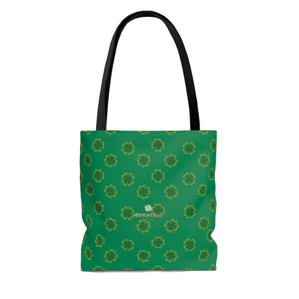 Dark Green 4 Leaf Clover Print St. Patrick's Day Irish Style Designer Tote Bag- Made in USA-Tote Bag-Heidi Kimura Art LLC