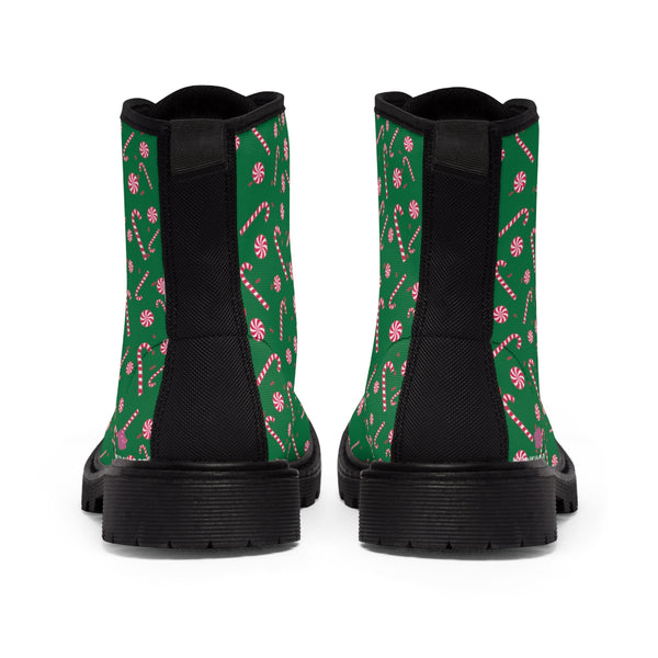 Green Candy Cane Women's Boots, Best Red Candy Cane Christmas Winter Boots For Women