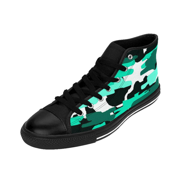 Blue Camo Women's Sneakers, Camoflage Print Designer High-top Sneakers Tennis Shoes-Shoes-Printify-Heidi Kimura Art LLC