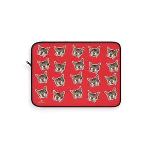 Red Peanut Meow Cat Calico Print 12",13",15" Computer Bag Laptop Sleeve- Made in USA-Laptop Sleeve-15"-Heidi Kimura Art LLC