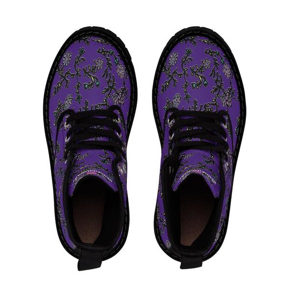 Dark Purple Floral Women's Boots, Purple Floral Women's Boots, Best Winter Boots For Women (US Size 6.5-11)