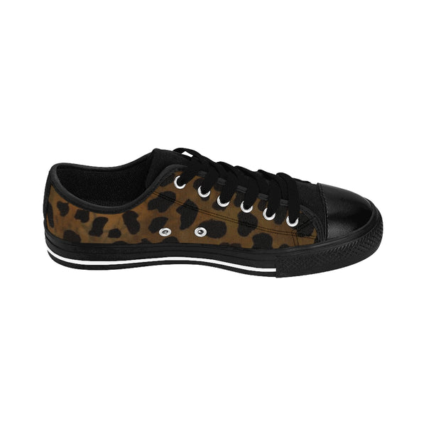Brown Leopard Print Animal Print Women's Fashion Canvas Sneakers (US Size: 6-12)-Women's Low Top Sneakers-Heidi Kimura Art LLC