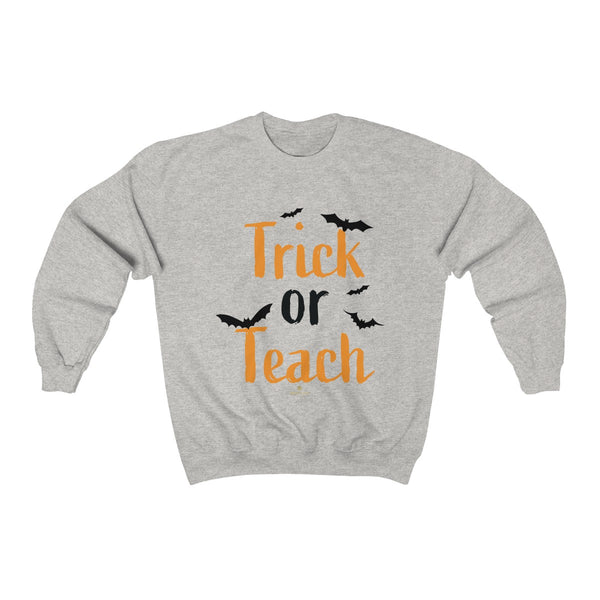 Fun Trick or Teach Bats Print Unisex Crewneck Sweatshirt For Teachers -Made in USA-Sweatshirt-Ash-S-Heidi Kimura Art LLC