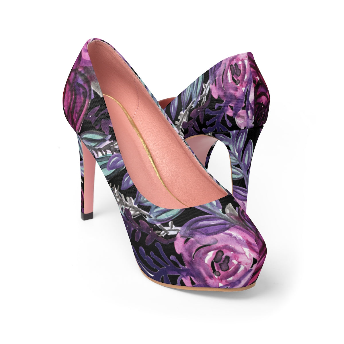 Floral Language Purple Rose Cute Designer Women's 4" Platform Heels (US Size: 5-11)-4 inch Heels-US 7-Heidi Kimura Art LLC