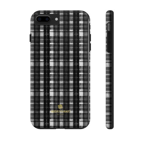 Black White Plaid Phone Case, Tartan Print Case Mate Tough Phone Cases-Made in USA - Heidikimurart Limited 