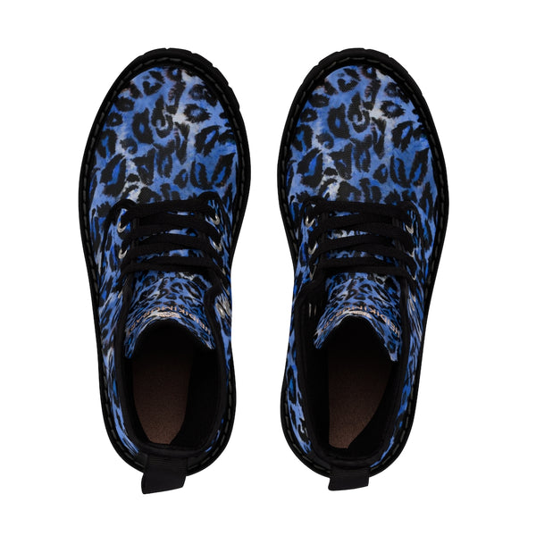 Blue Leopard Men's Boots, Best Luxury Premium Quality Unique Animal Print Designer Men's Lace-Up Winter Boots Men's Shoes (US Size: 7-10.5) 
