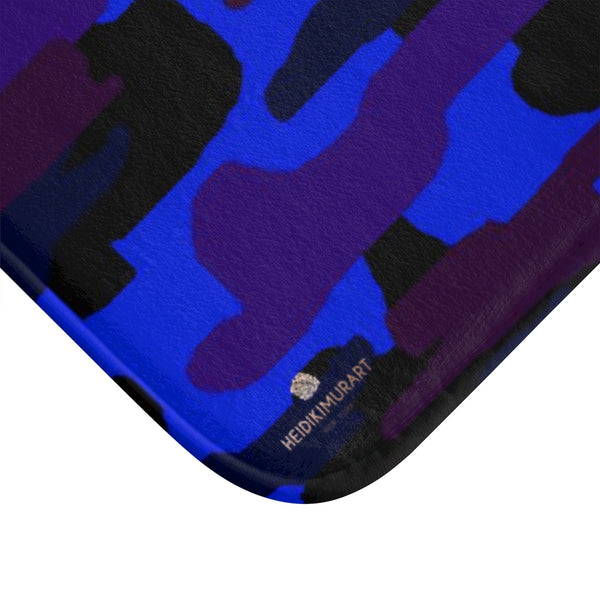 Dark Blue Purple Camo Print Premium Soft Microfiber Fine Bathroom Bath Mat- Printed in USA-Bath Mat-Heidi Kimura Art LLC