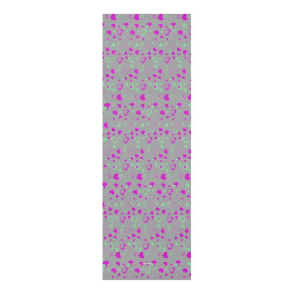 Grey Hearts Foam Yoga Mat, Grey and Pink Hearts Pattern Valentine's Day Special Best Fashion Stylish Lightweight 0.25" thick Best Designer Gym or Exercise Sports Athletic Yoga Mat Workout Equipment - Printed in USA (Size: 24″x72")