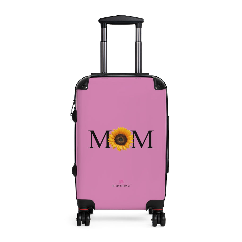 Sunflower Mom Cabin Suitcase, Best Mom's Floral Print Designer Carry On Polycarbonate Front and Hard-Shell Durable Small 1-Size Carry-on Luggage With 2 Inner Pockets & Built in Lock With 4 Wheel 360° Swivel and Adjustable Telescopic Handle - Made in USA/UK (Size: 13.3" x 22.4" x 9.05", Weight: 7.5 lb) Unique Cute Carry-On Best Personal Travel Bag Custom Luggage - Gift For Him or Her 