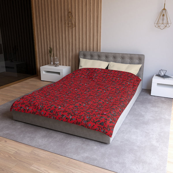 Red Floral Microfiber Duvet Cover