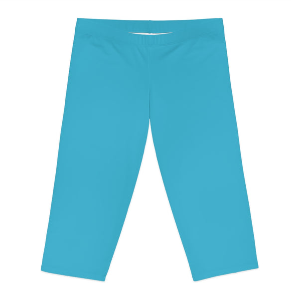Light Blue Women's Capri Leggings, Knee-Length Polyester Capris Tights-Made in USA (US Size: XS-2XL)