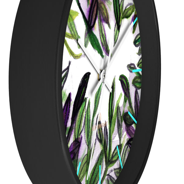 Green Purple Tropical Leaf Print Designer 10 in. Dia. Indoor Wall Clock- Made in USA-Wall Clock-Heidi Kimura Art LLC