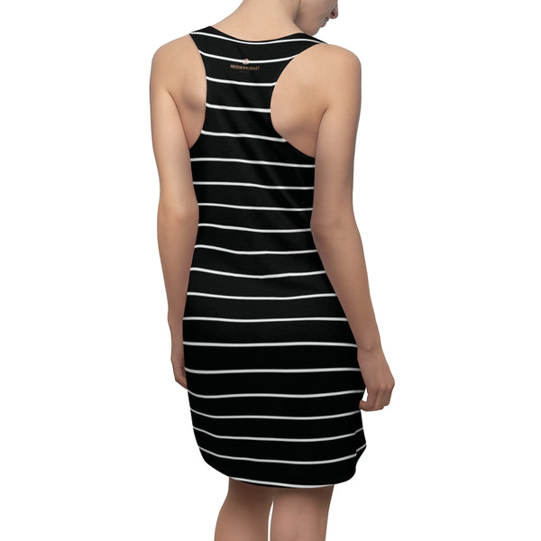 Striped Women's Racerback Dress, Black White Stripes Dress For Ladies - Made in USA-All Over Prints-Printify-Heidi Kimura Art LLC