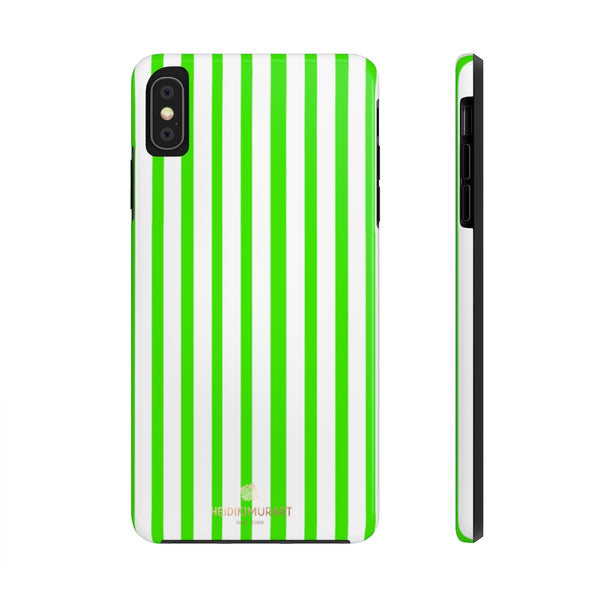 Green White Striped iPhone Case, Modern Case Mate Tough Samsung Galaxy Phone Cases-Phone Case-Printify-iPhone XS MAX-Heidi Kimura Art LLC