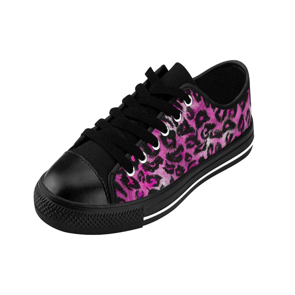 Pink Leopard Print Women's Sneakers, Bright Pink Leopard Spots Animal Skin Print Designer Best Fashion Low Top Canvas Lightweight Premium Quality Women's Sneakers (US Size: 6-12)