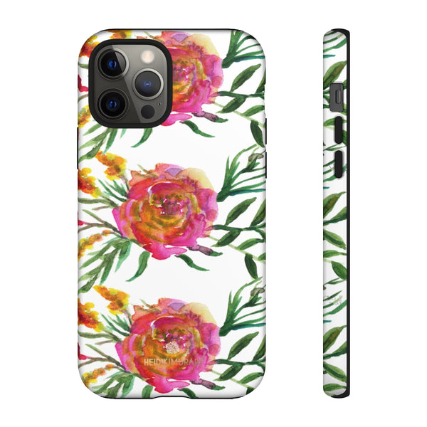 Pink Rose Floral Phone Case, Flower Print Tough Designer Phone Case -Made in USA-Phone Case-Printify-iPhone 12 Pro-Matte-Heidi Kimura Art LLC