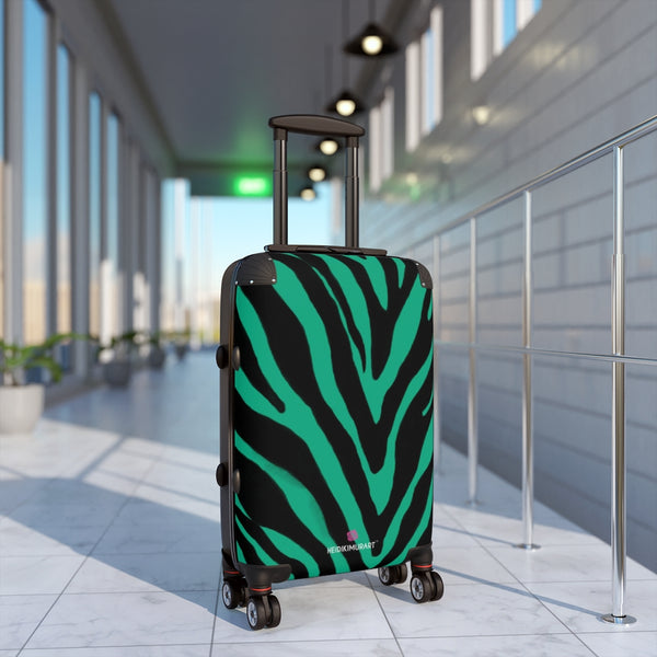 Green Zebra Striped Print Suitcases, Zebra Striped Animal Print Designer Suitcase Luggage (Small, Medium, Large)