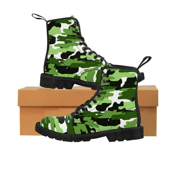 Green White Camouflage Military Army Print Men's Canvas Winter Laced Up Boots-Men's Boots-Heidi Kimura Art LLC