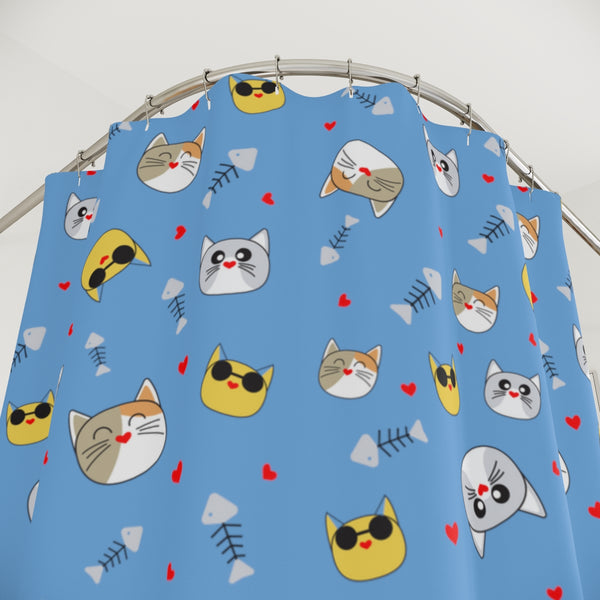 Cat Print Polyester Shower Curtain