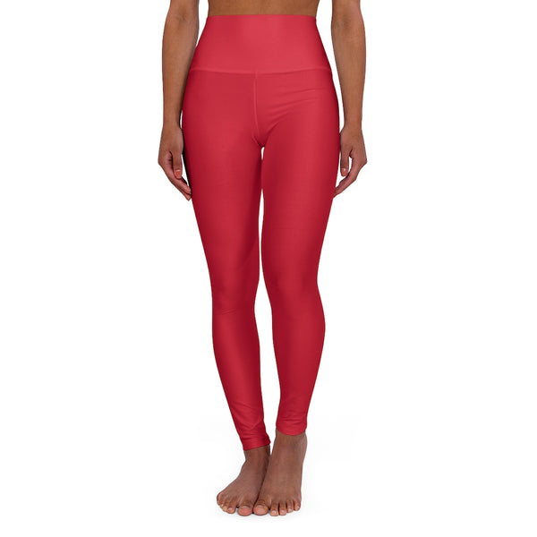 Hot Red Long Running Tights, High Waisted Yoga Leggings, Solid Color Long Women Yoga Tights-All Over Prints-Printify-Heidi Kimura Art LLC