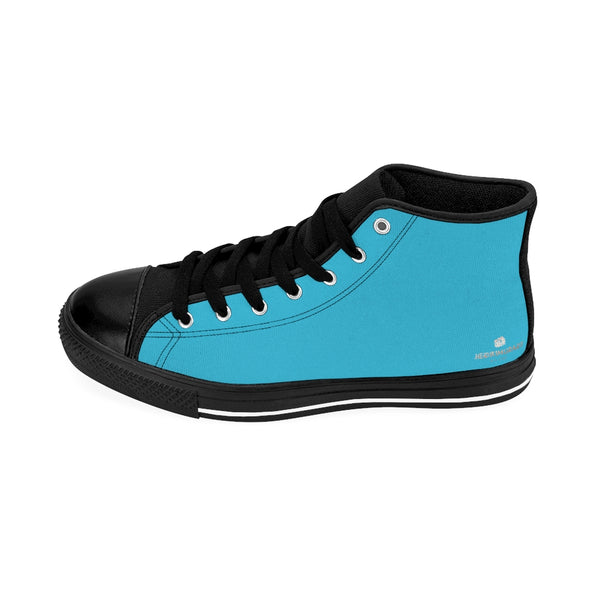 Blue Men's Sneakers, Sky Blue Colorful Solid Color Print Designer Men's Shoes, Men's High Top Sneakers US Size 6-14, Mens High Top Casual Shoes, Unique Fashion Tennis Shoes, Solid Color Sneakers, Mens Modern Footwear (US Size: 6-14)