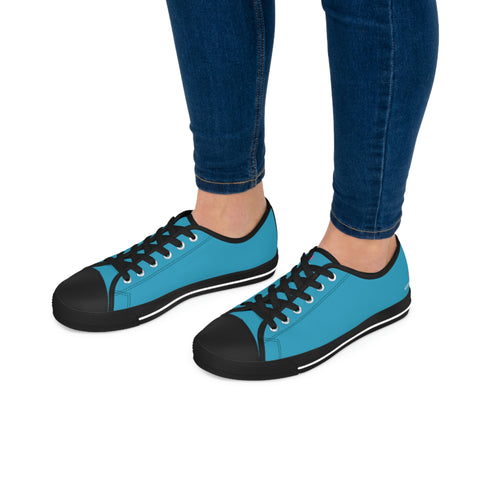 Turquoise Blue Color Ladies' Sneakers, Best Solid Blue Color Modern Minimalist Basic Essential Women's Low Top Sneakers Tennis Shoes, Canvas Fashion Sneakers With Durable Rubber Outsoles and Shock-Absorbing Layer and Memory Foam Insoles&nbsp;(US Size: 5.5-12)