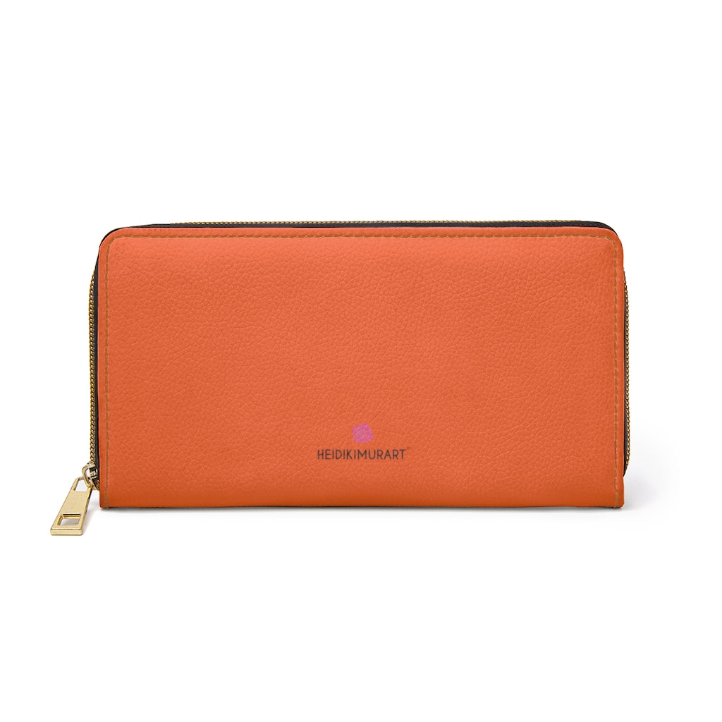 Bright Orange Color Zipper Wallet, Solid Orange Color Best 7.87" x 4.33" Luxury Cruelty-Free Faux Leather Women's Wallet & Purses Compact High Quality Nylon Zip & Metal Hardware, Luxury Long Wallet With Card Cardholders For Women