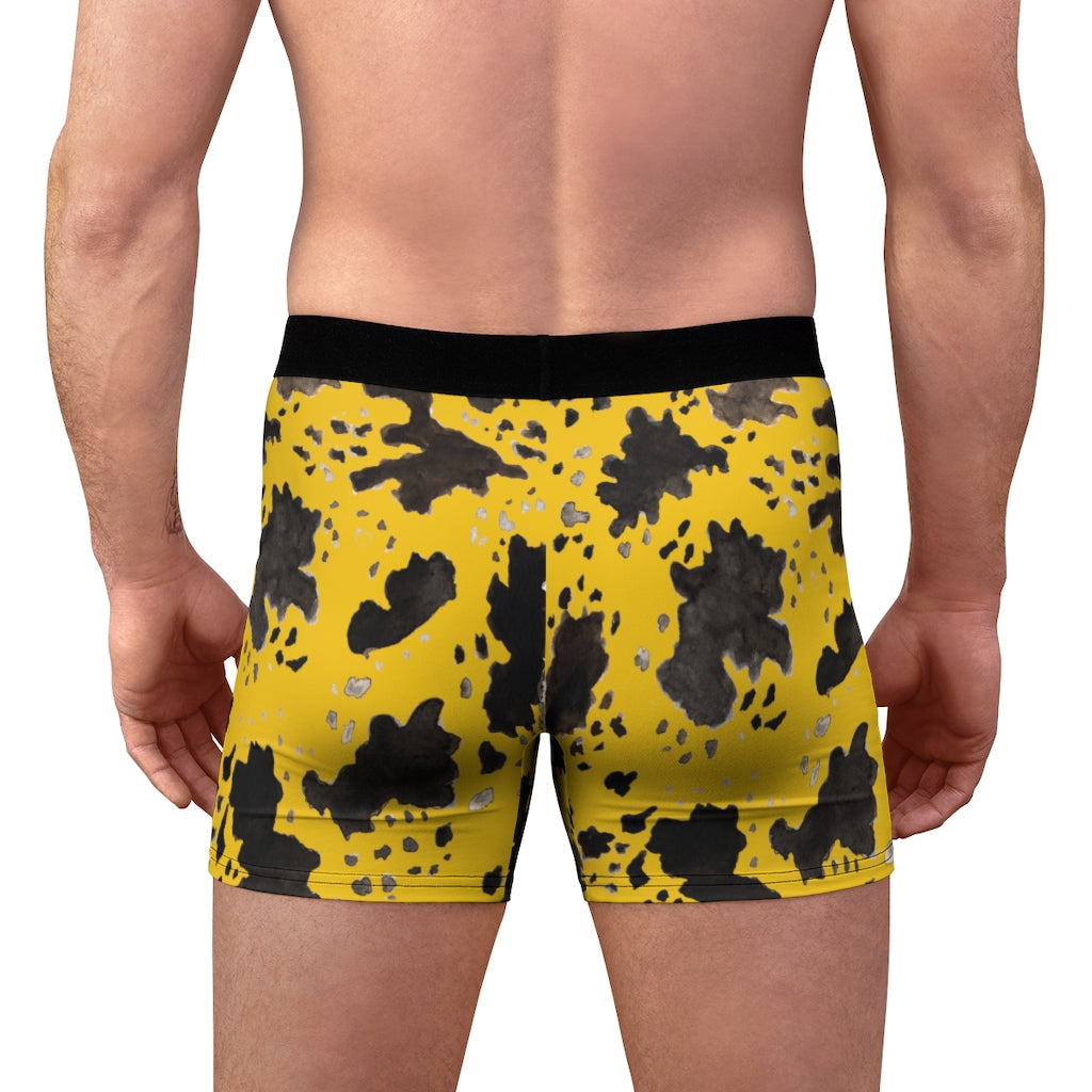 Yellow Cow Men's Underwear, Cow Farm Animal Print Fetish Boxer