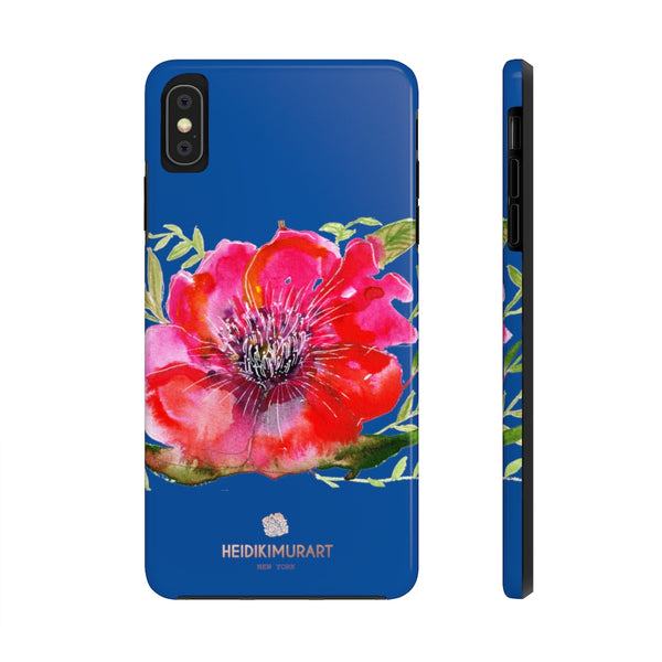 Blue Red Hibiscus Phone Case, Floral Print Flower Case Mate Tough Phone Cases-Made in USA - Heidikimurart Limited 