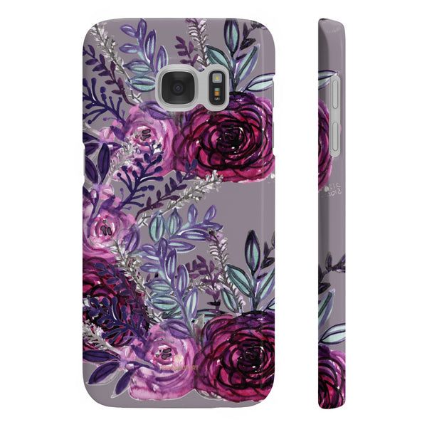 Gray Slim iPhone/ Samsung Galaxy Floral Purple Rose Print Phone Case, Made in UK-Phone Case-Samsung Galaxy S7 Slim-Glossy-Heidi Kimura Art LLC