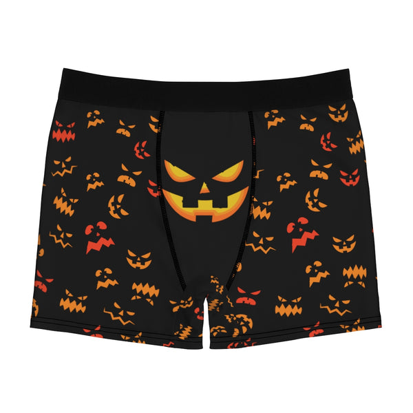 Black Orange Pumpkin Face Halloween Erotic Men's Boxer Briefs Undewear (US Size: XS-3XL)-Men's Underwear-Heidi Kimura Art LLC