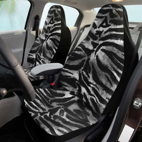 Grey Tiger Striped Car Seats Covers, 2 Pack Front Seat Tiger Animal Print Elastic Bestselling Animal Print Essential Premium Quality Best Machine Washable Microfiber Luxury Car Seat Cover - 2 Pack For Your Car Seat Protection, Cart Seat Protectors, Car Seat Accessories, Pair of 2 Front Seat Covers, Custom Seat Covers