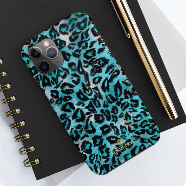 Light Blue Leopard Print Phone Case, Animal Print Case Mate Tough Phone Cases-Made in USA - Heidikimurart Limited 