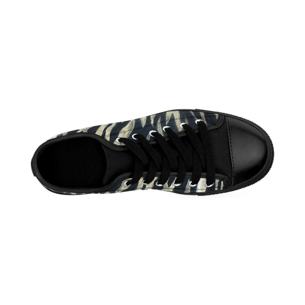 Black Tiger Striped Men's Sneakers, Black Tiger Striped Men's Low Tops, Black Fierce Bengal Tiger Stripe Animal Skin Men's Low Top Sneakers Running Shoes (US Size: 7-14)