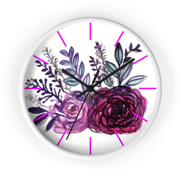 Purple Rose Garden Fairy Rose Floral 10 inches Diameter Wall Clock - Made in USA-Wall Clock-White-Black-Heidi Kimura Art LLC