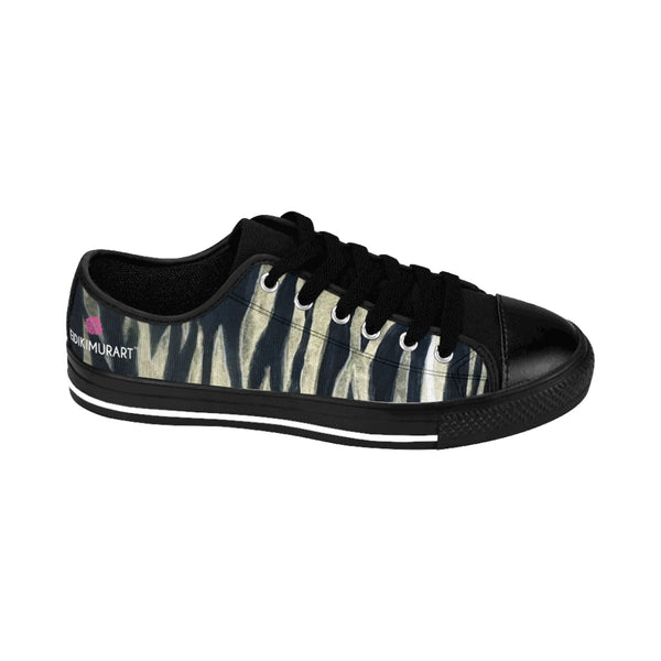 Black Tiger Striped Men's Sneakers, Black Tiger Striped Men's Low Tops, Black Fierce Bengal Tiger Stripe Animal Skin Men's Low Top Sneakers Running Shoes (US Size: 7-14)