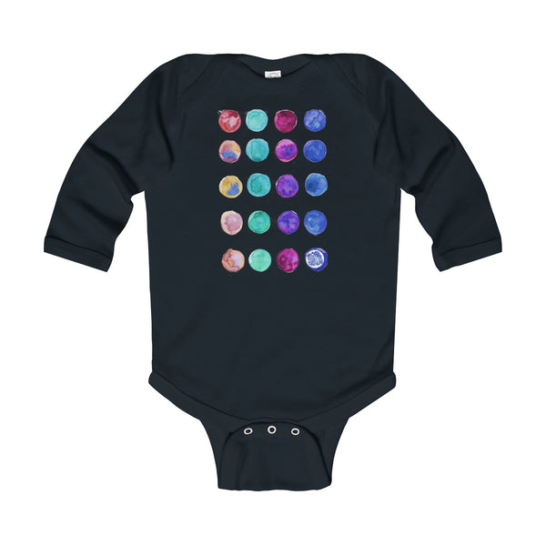 Polka Dots Print Baby's Cute Infant Long Sleeve Bodysuit - Made in UK (UK Size: 6M-24M)-Kids clothes-Black-12M-Heidi Kimura Art LLC