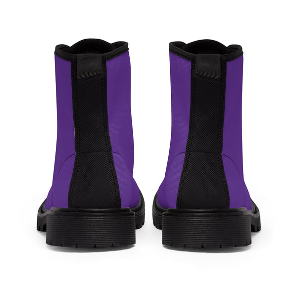 Dark Purple Women's Hiking Boots, Purple Classic Solid Color Designer Women's Winter Lace-up Toe Cap Hiking Canvas Boots Shoes (US Size: 6.5-11)